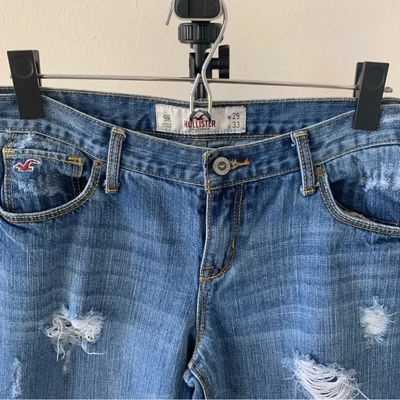 Hollister Y2K Cali Flare Low-Rise Distressed Blue Jeans Size 9R - Picture 2 of 4
